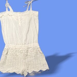 OndadeMar Crochet Romper Beach Cover Up Boho Beach Resortwear Shorts Womens XS